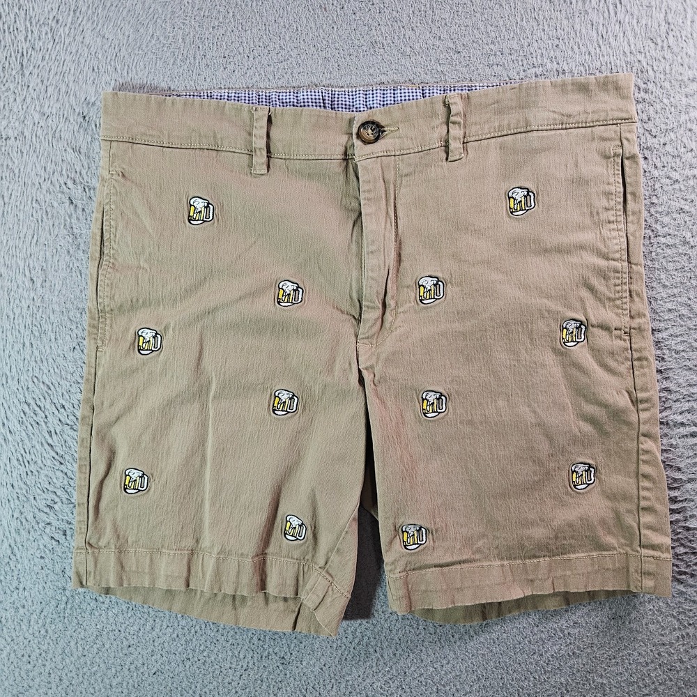 Southern Pines Shorts Men 36 Stretch Beer Mug‎ Print Khaki